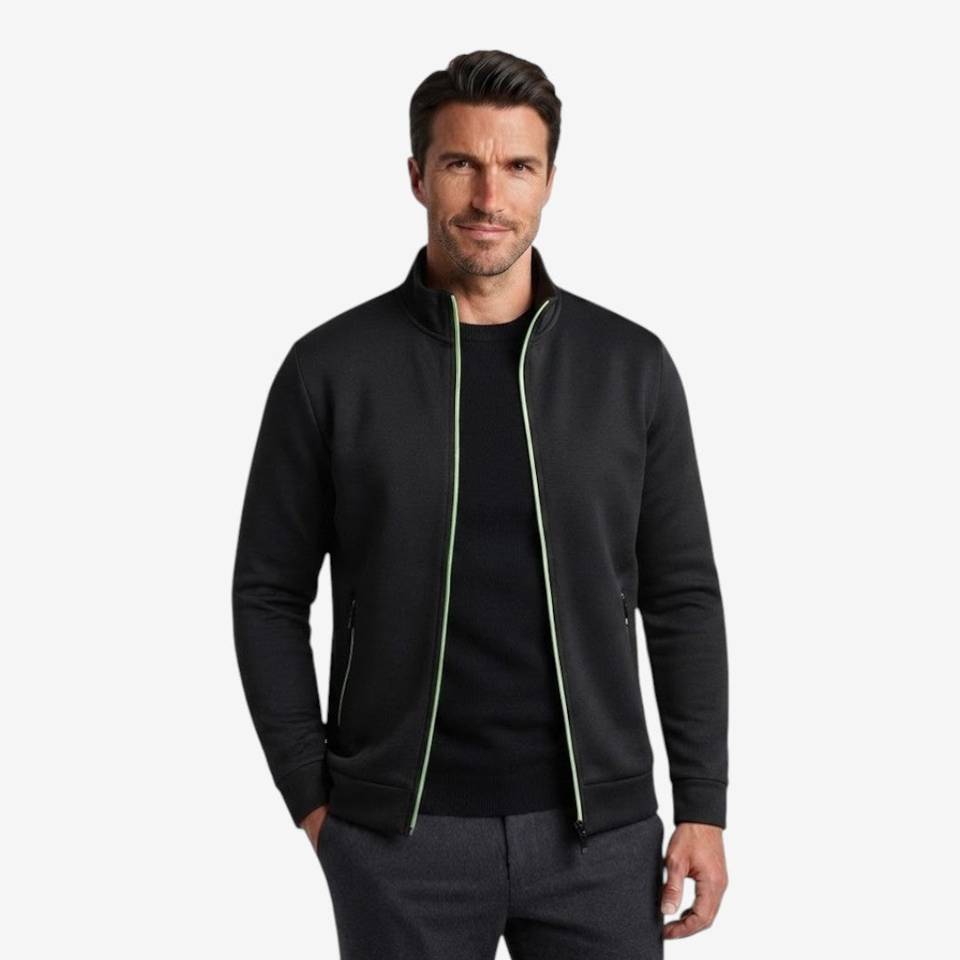 Sleek Slim-Fit Men's Cardigan with Stand-Up Collar and Zippered Pockets