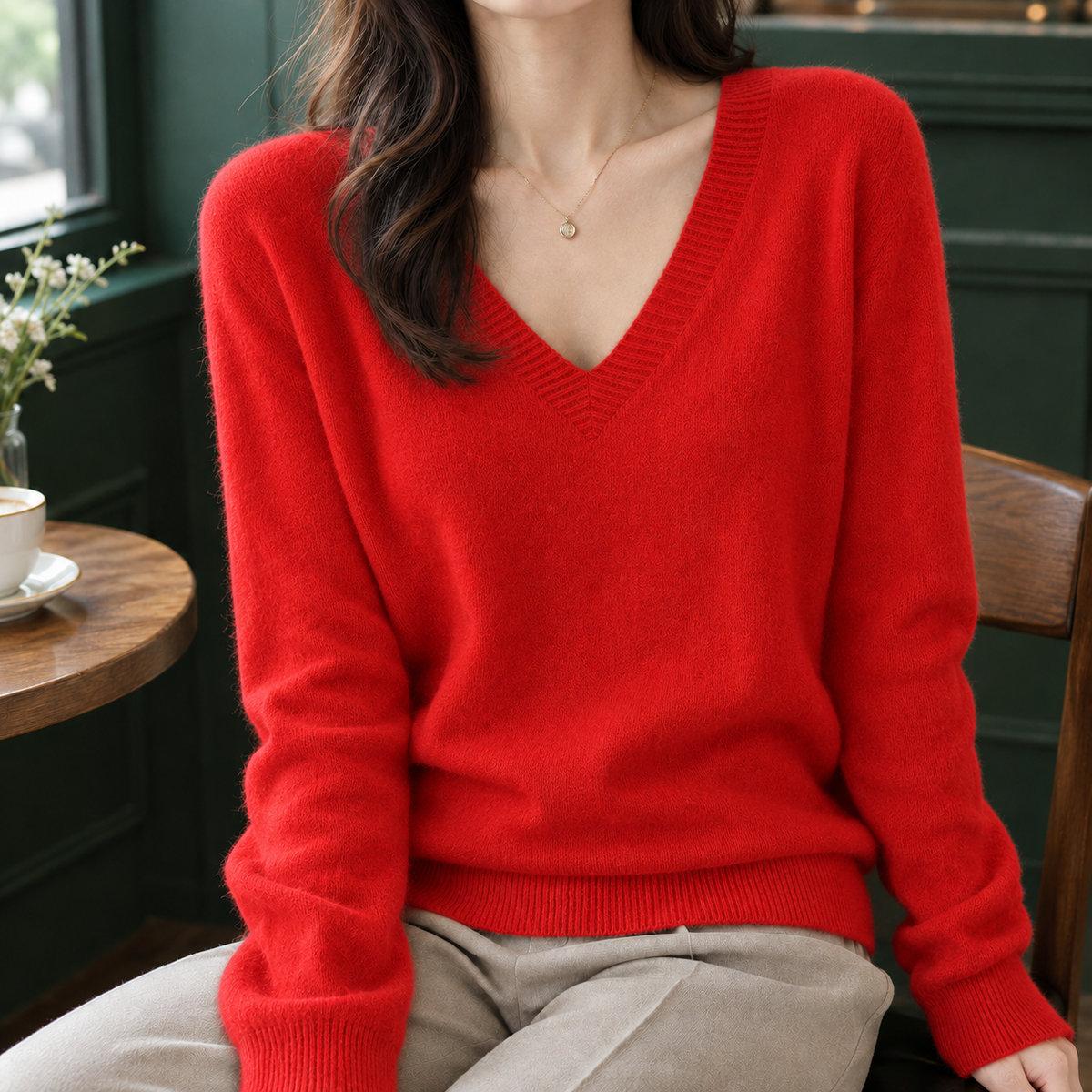 Cozy Relaxed-Fit V-Neck Sweater for Women