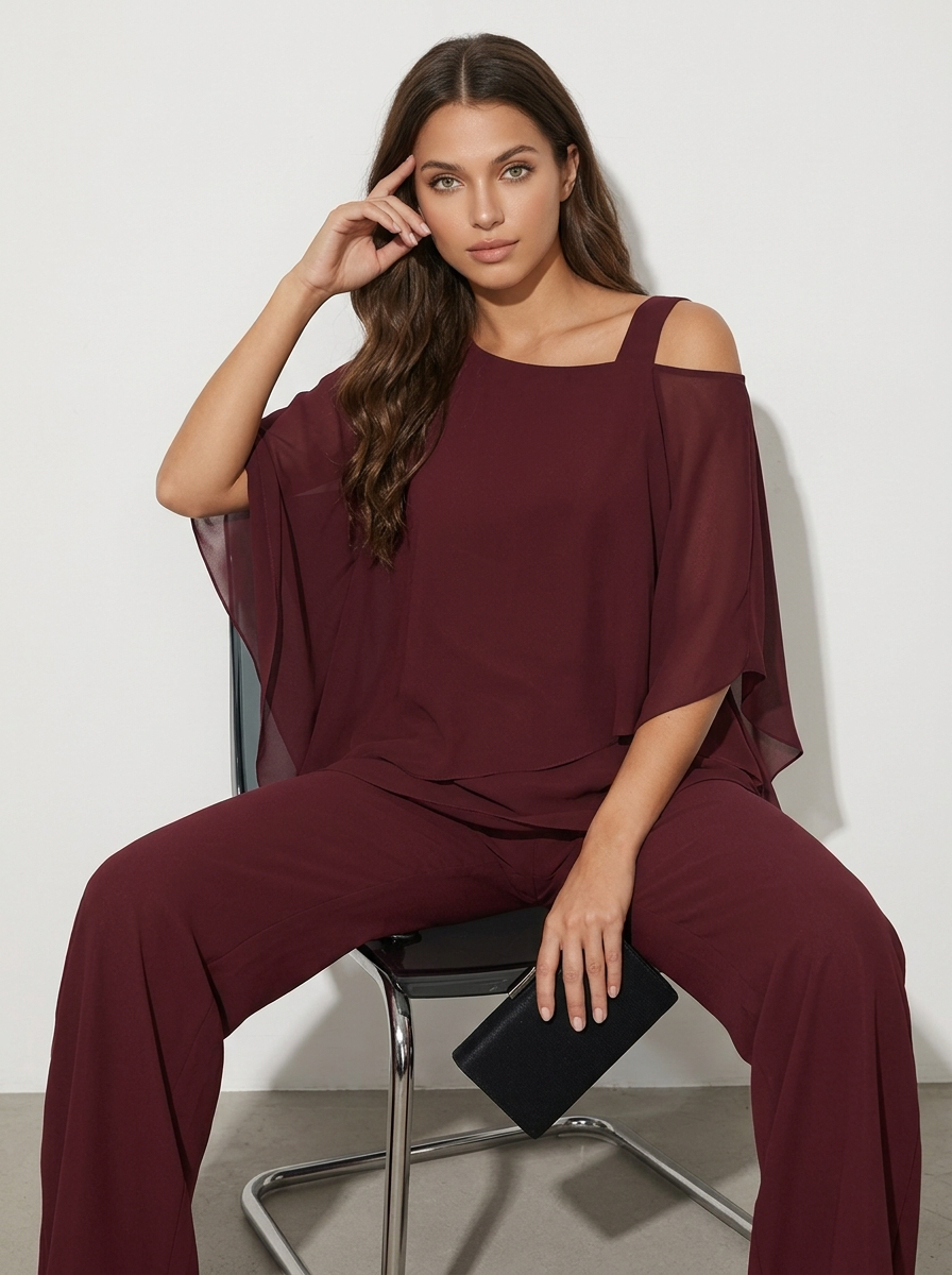 Co-ord Set Ladies Chiffon Top and Trousers