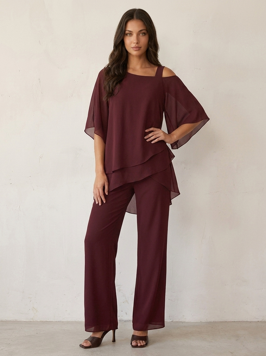Co-ord Set Ladies Chiffon Top and Trousers
