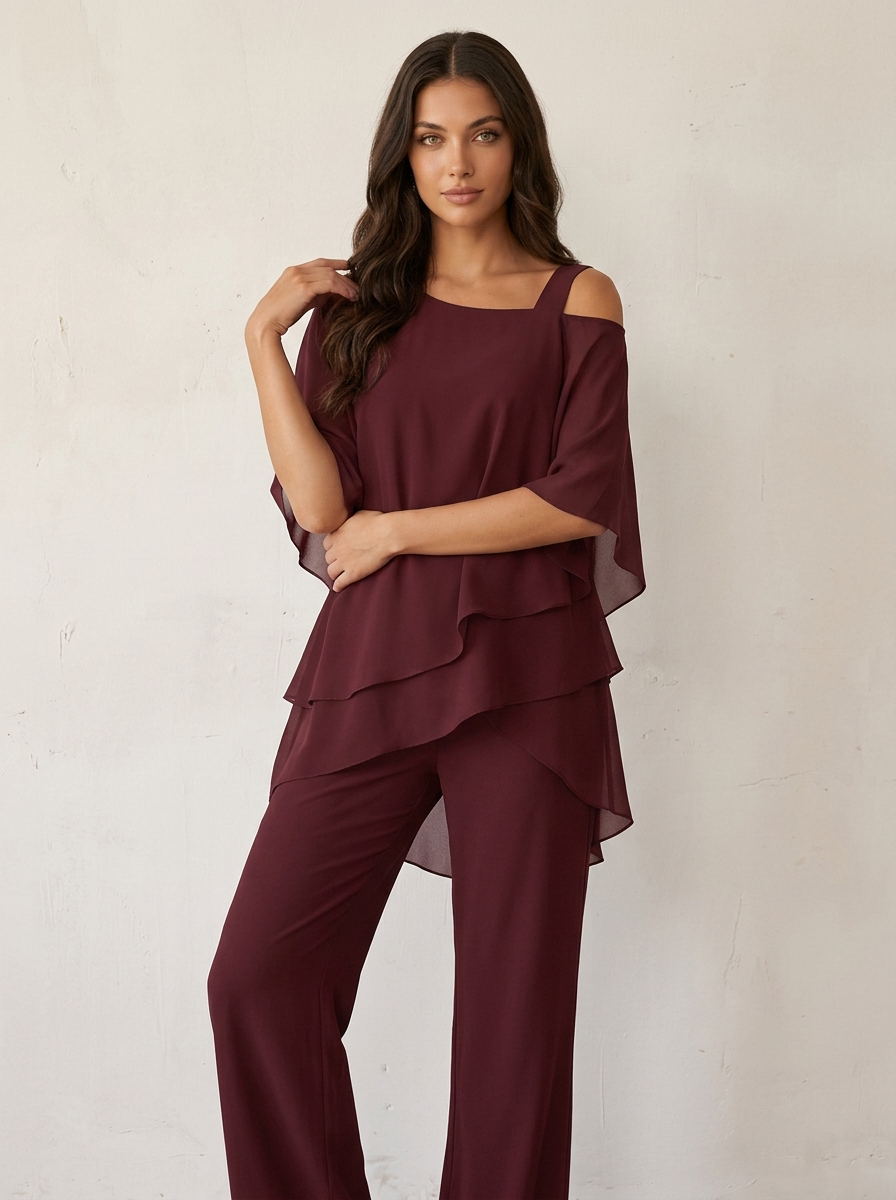 Co-ord Set Ladies Chiffon Top and Trousers
