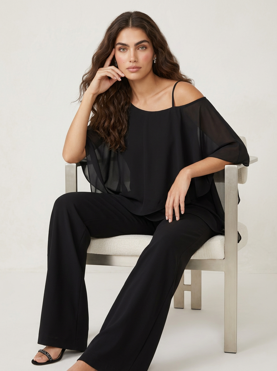 Co-ord Set Ladies Chiffon Top and Trousers