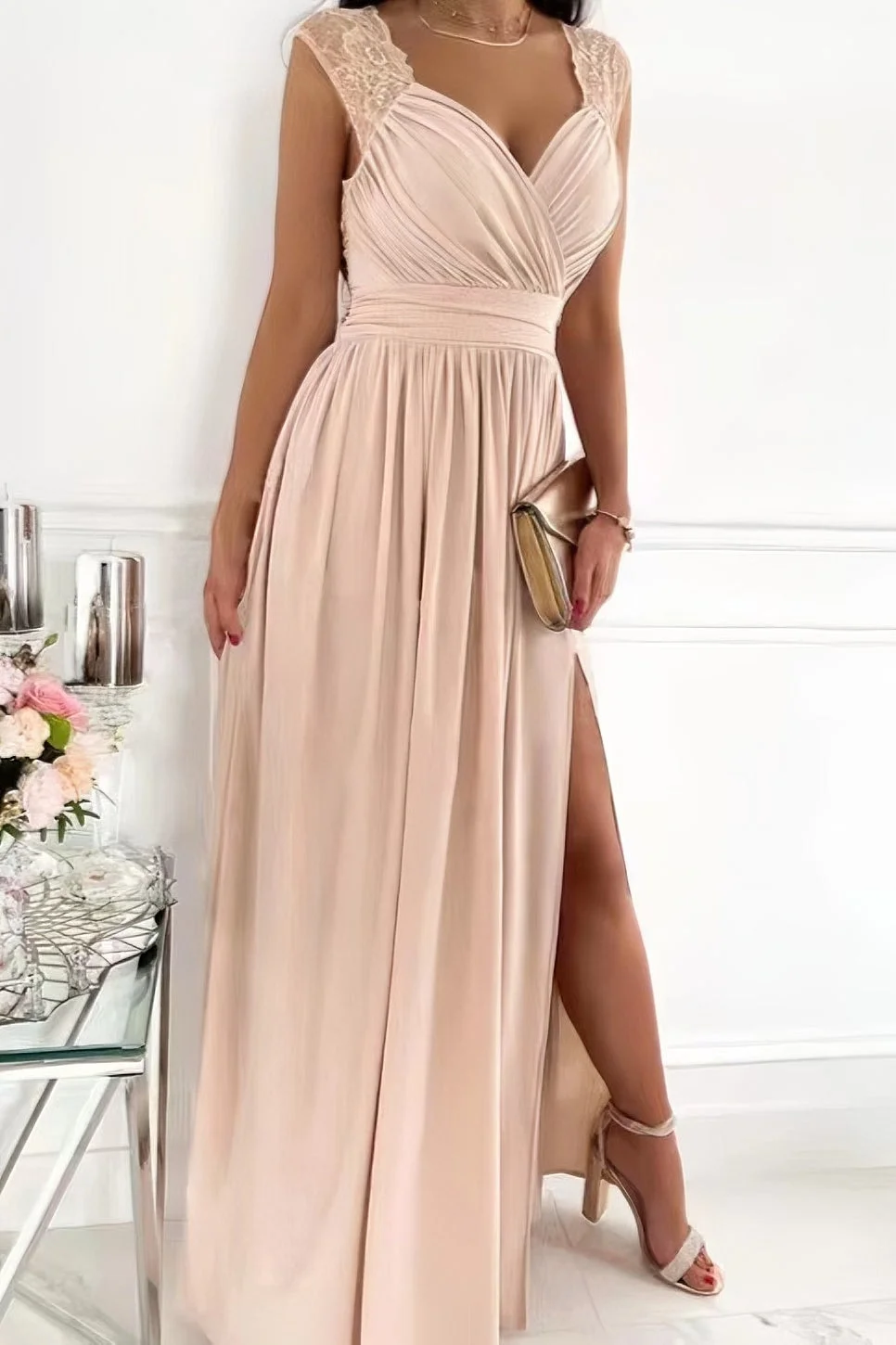 Maxi Evening Dress with Lace Details for Women