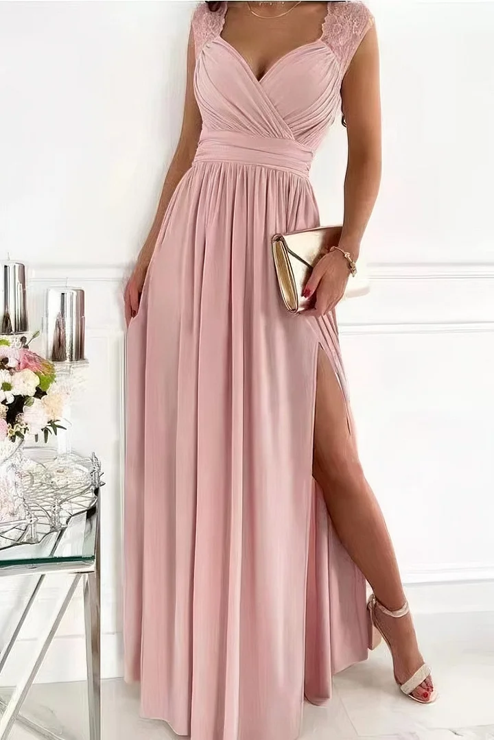 Maxi Evening Dress with Lace Details for Women