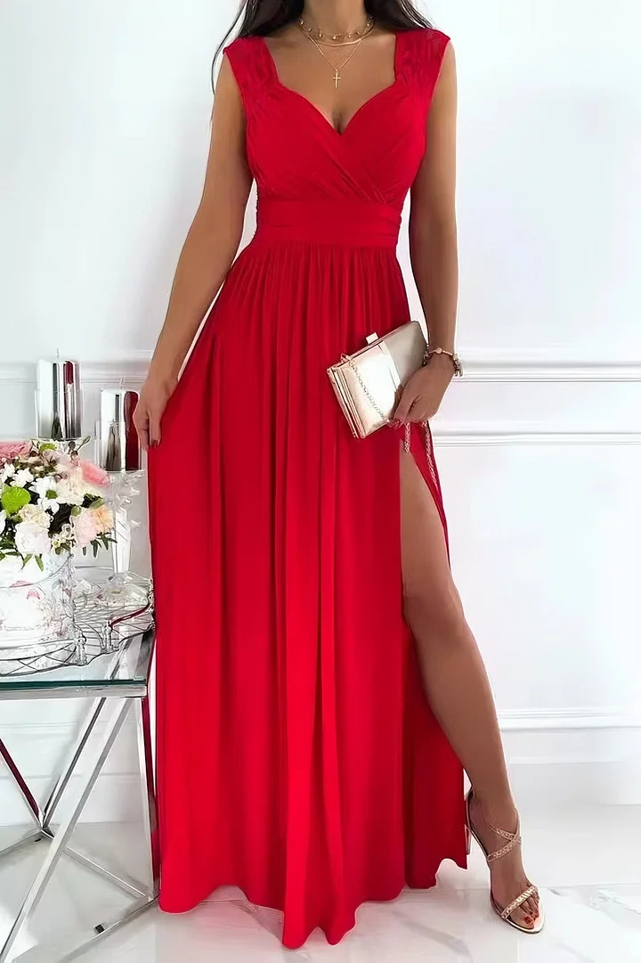Maxi Evening Dress with Lace Details for Women