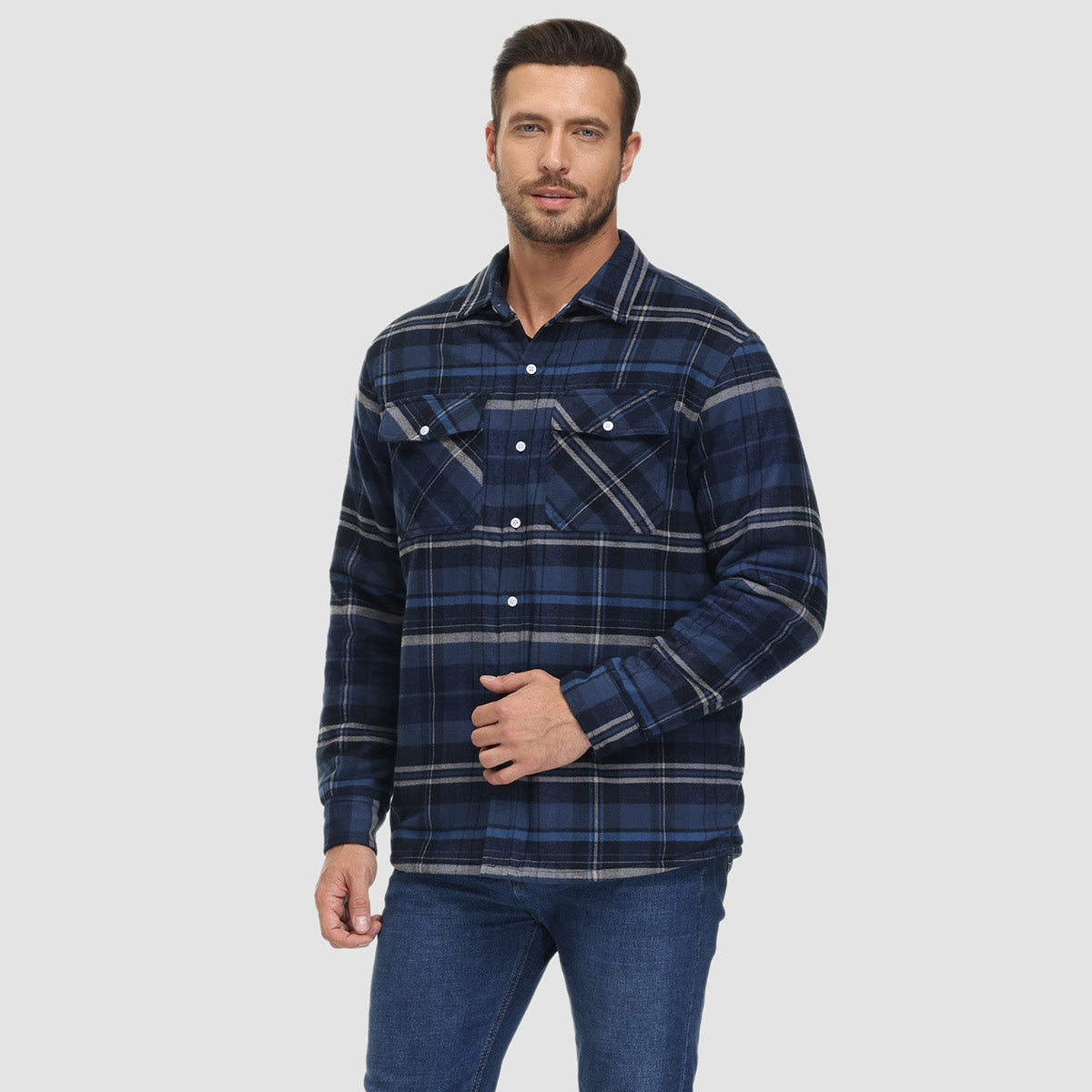 Men's Winter Flannel Overshirt – Checked and Fleece-Lined Jacket