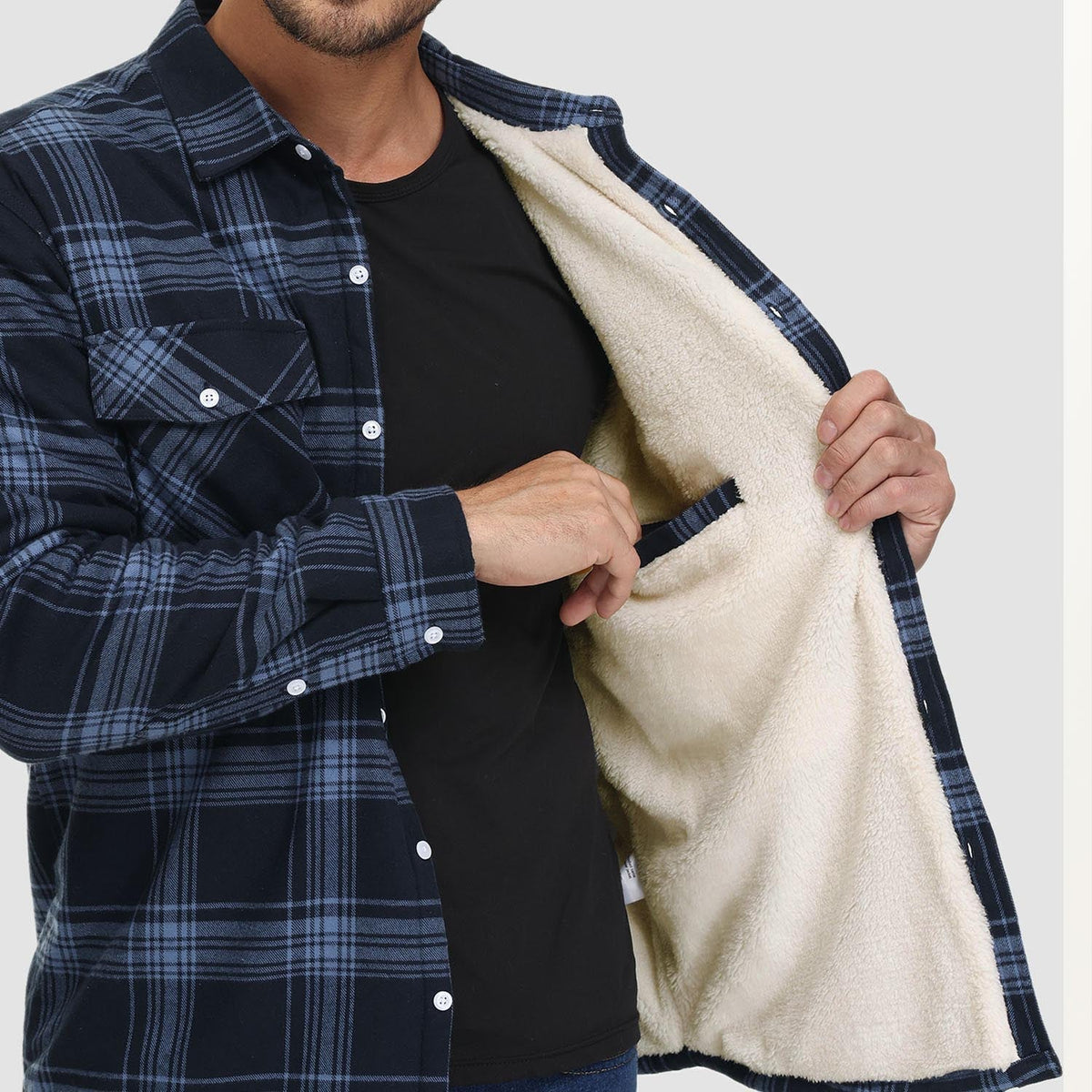Men's Winter Flannel Overshirt – Checked and Fleece-Lined Jacket