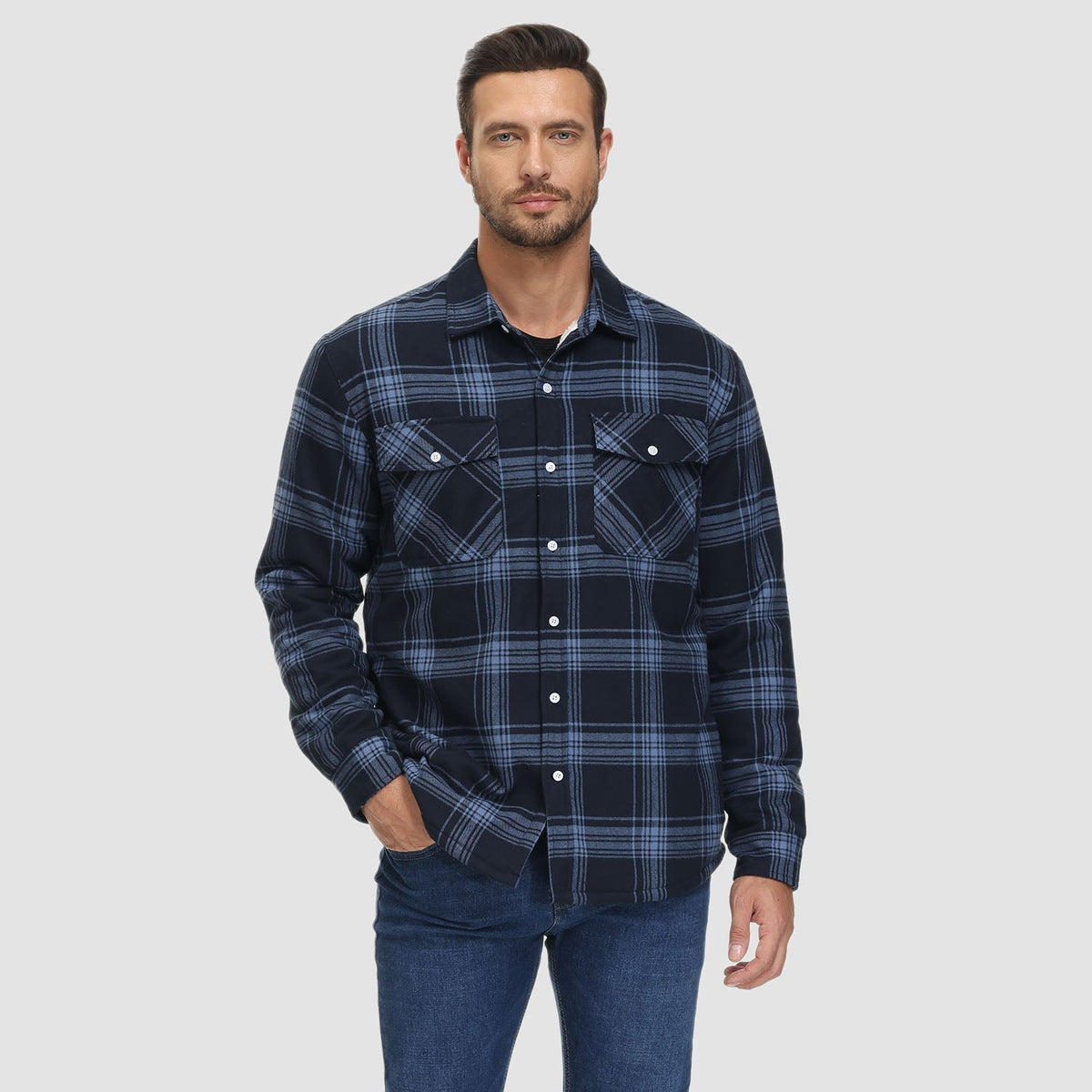Men's Winter Flannel Overshirt – Checked and Fleece-Lined Jacket