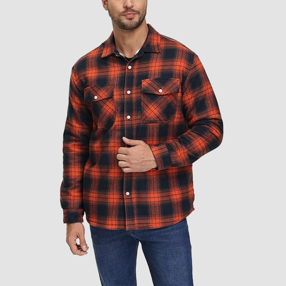 Men's Winter Flannel Overshirt – Checked and Fleece-Lined Jacket
