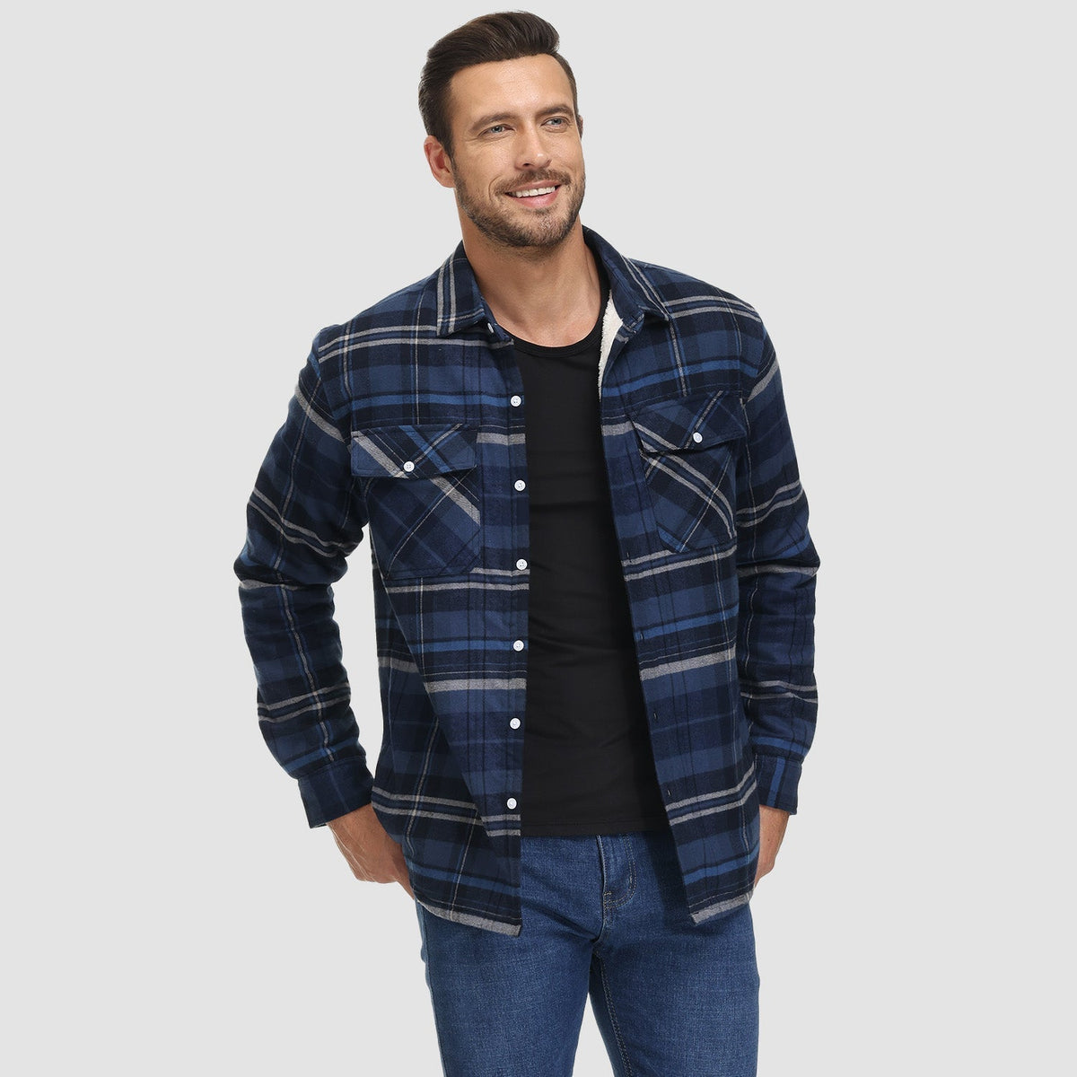 Men's Winter Flannel Overshirt – Checked and Fleece-Lined Jacket