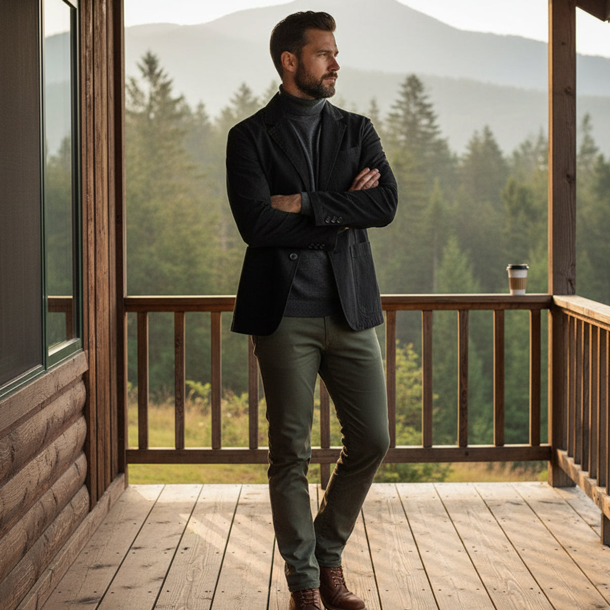 Men's Cotton Blazer-Inspired Windbreaker with Pockets