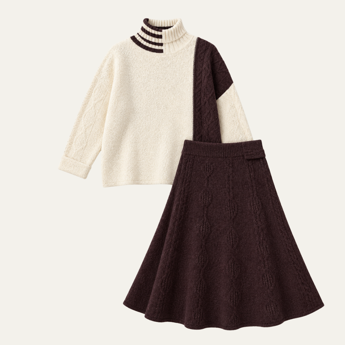 Women's Knit Set with Colour Block Turtleneck
