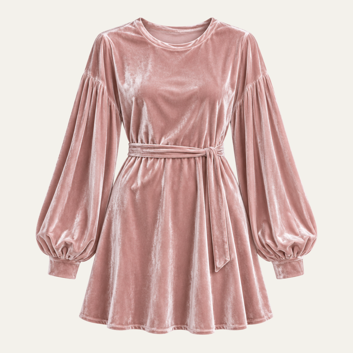 Women's Belted Velvet Dress in A-Line Cut