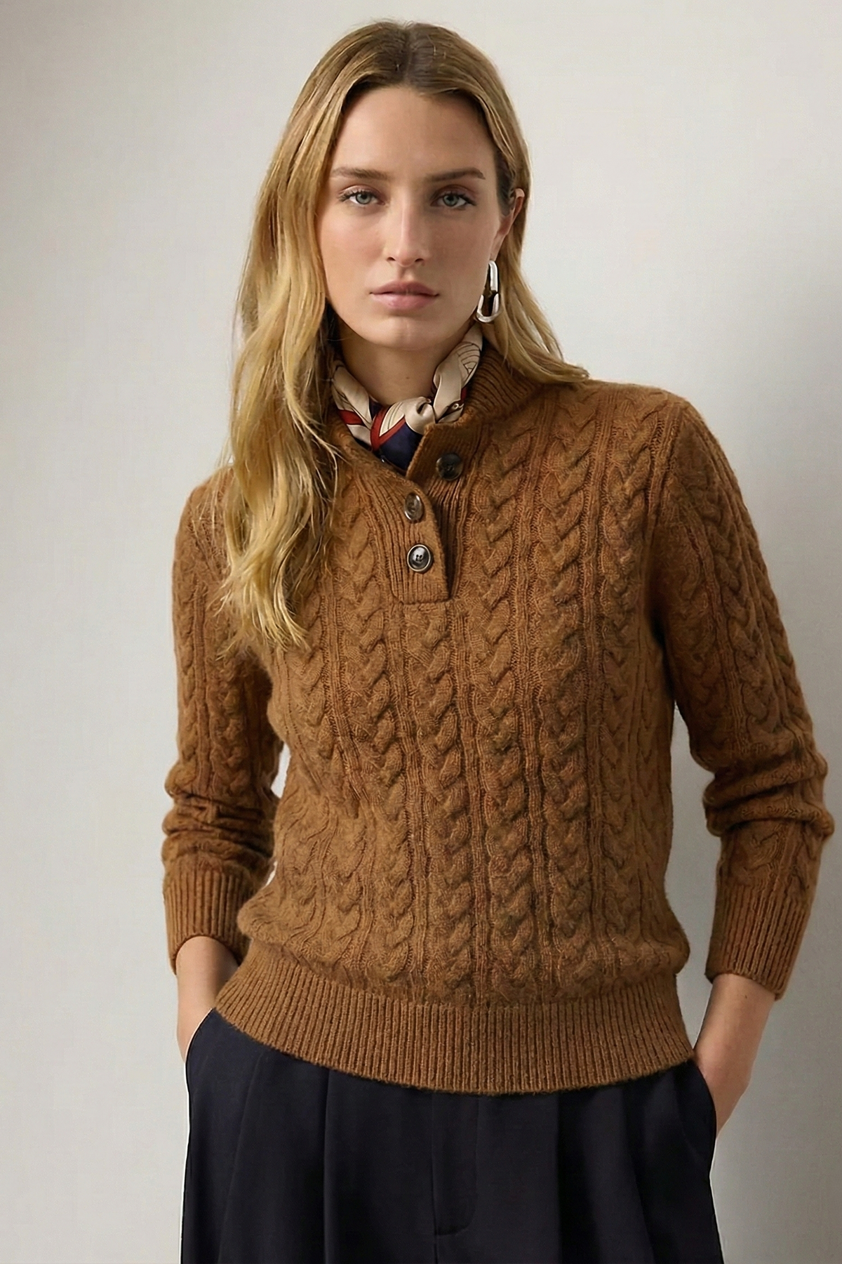 Button-Up Cable Knit Sweater