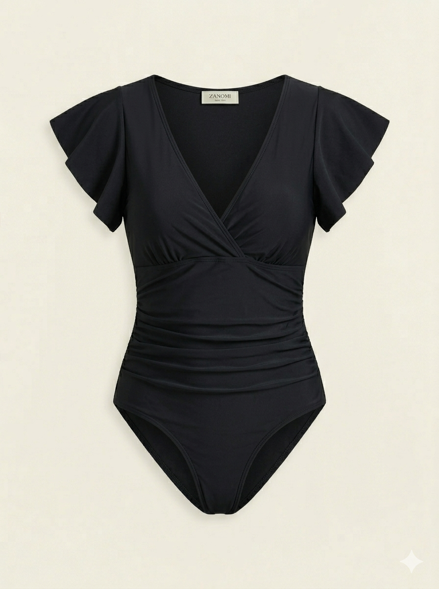 Ladies' Swimsuit with Ruffled Sleeves and V-Neck Fit
