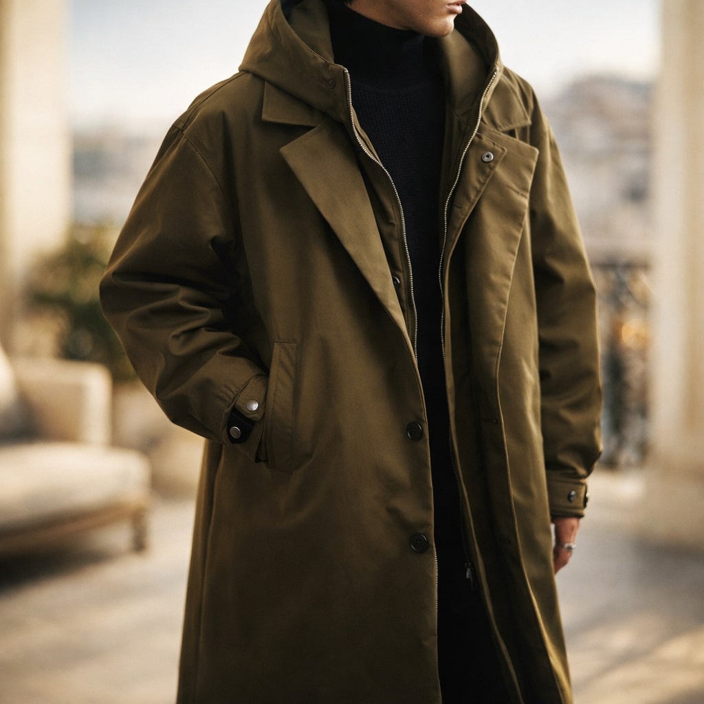 Men's Hooded Coat with Windproof Layering