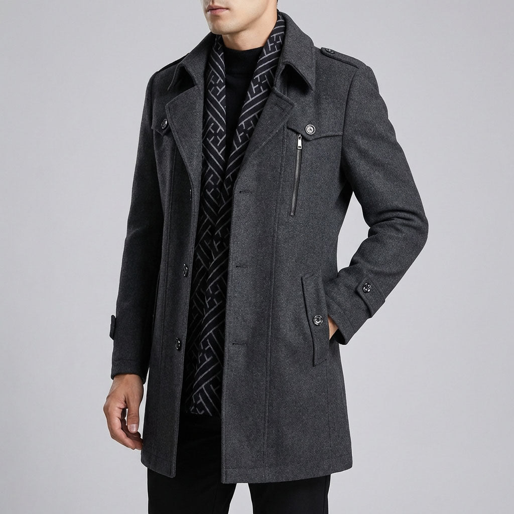 Stylish Men's Wool-Blend Scarf Coat for Warmth