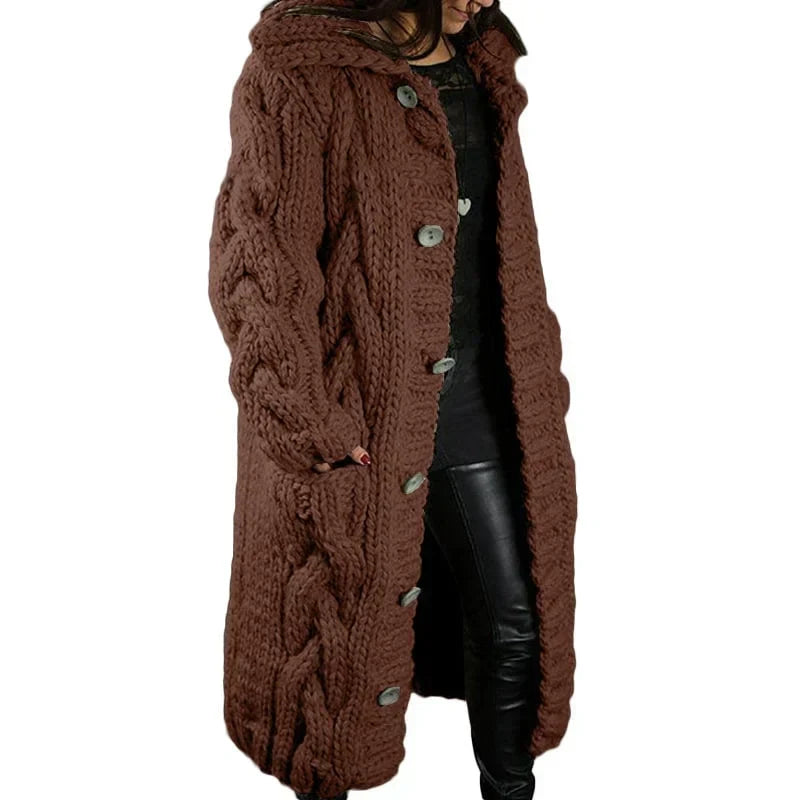 Ladies Knitted Long Cardigan | Soft, Warm with Hood