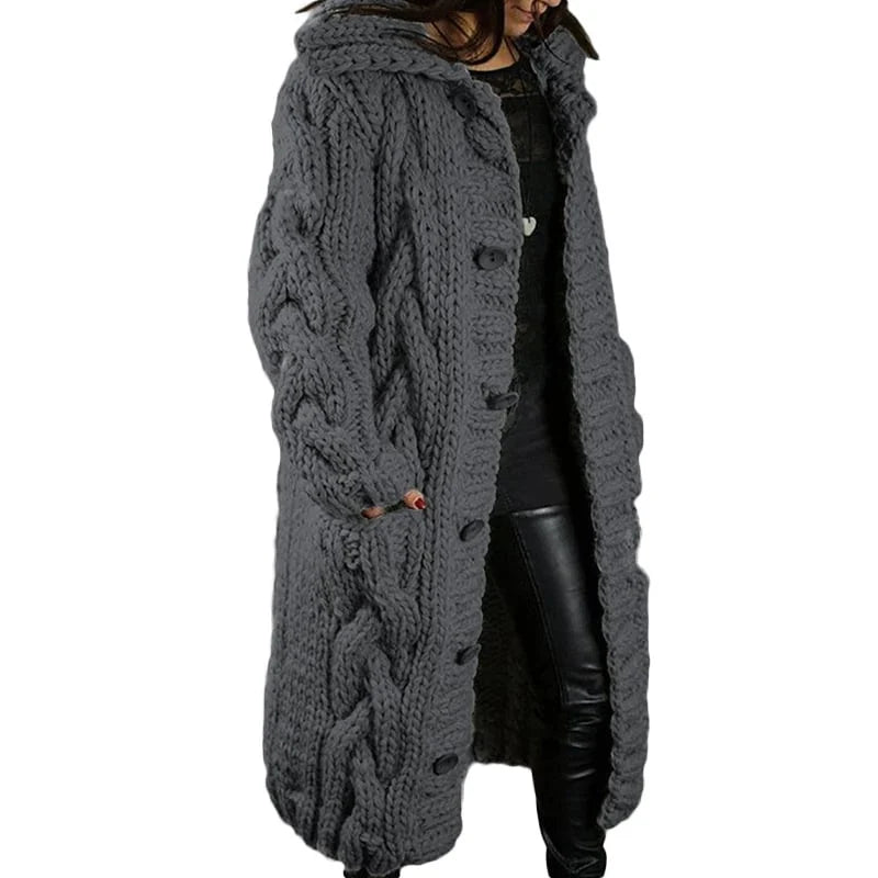 Ladies Knitted Long Cardigan | Soft, Warm with Hood