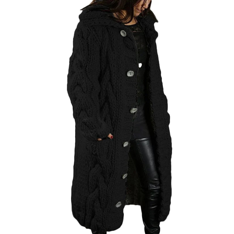 Ladies Knitted Long Cardigan | Soft, Warm with Hood