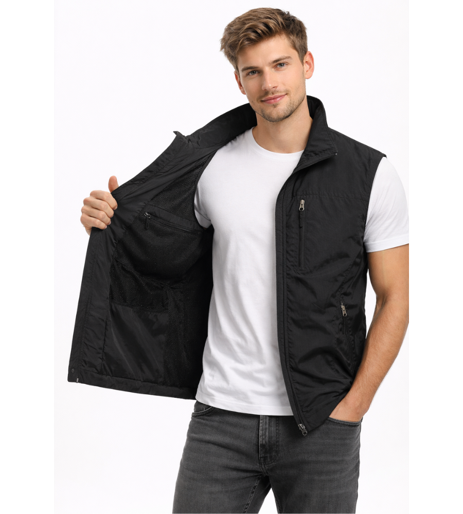 Men's Bodywarmer with Zip and Stand-Up Collar Outdoor Gilet