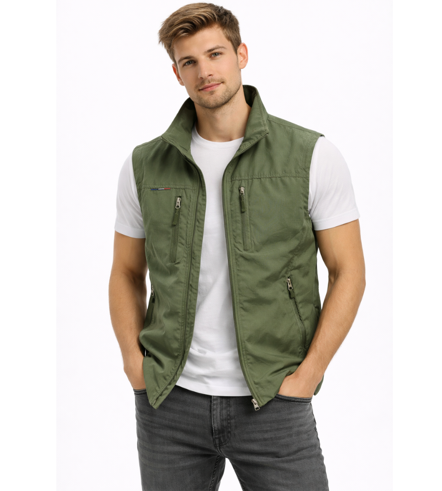 Men's Bodywarmer with Zip and Stand-Up Collar Outdoor Gilet