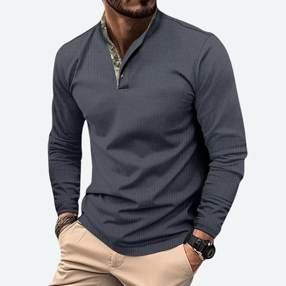 Men's long-sleeve polo shirt with breathable material