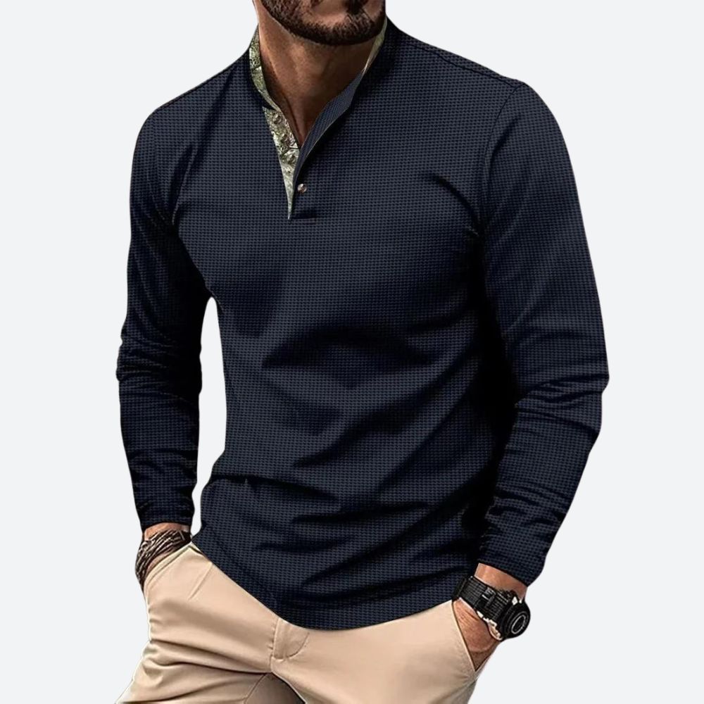 Men's long-sleeve polo shirt with breathable material