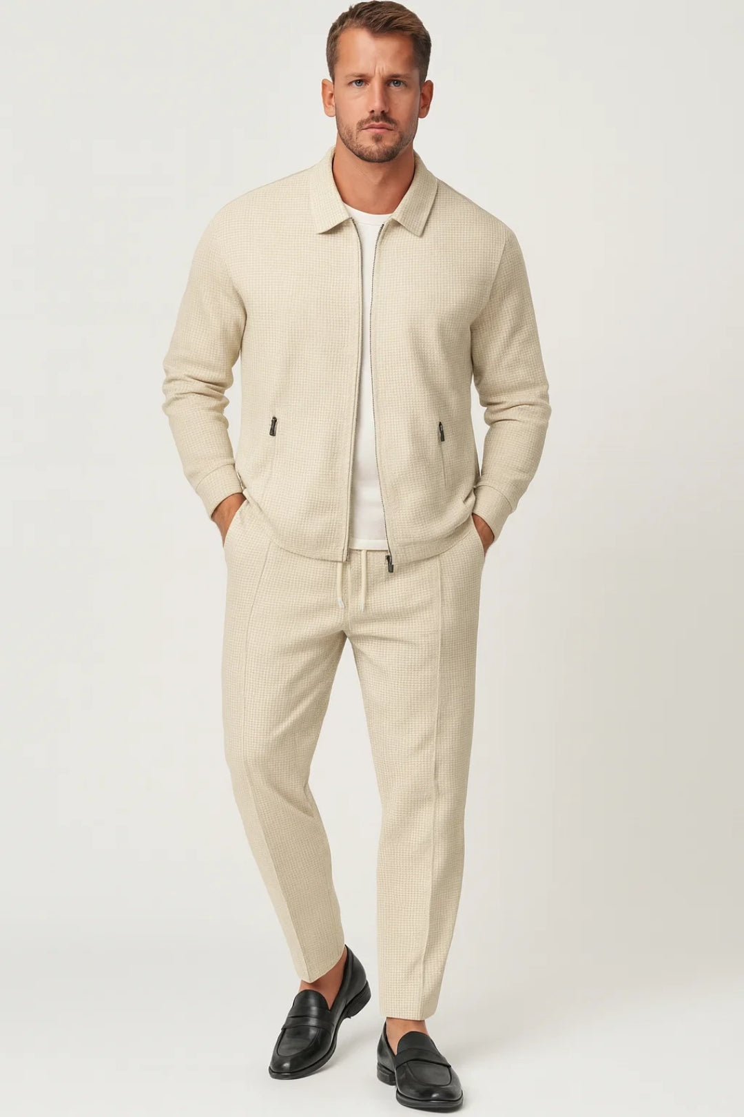 2-Piece Men's Set with Zip Jacket and Trousers