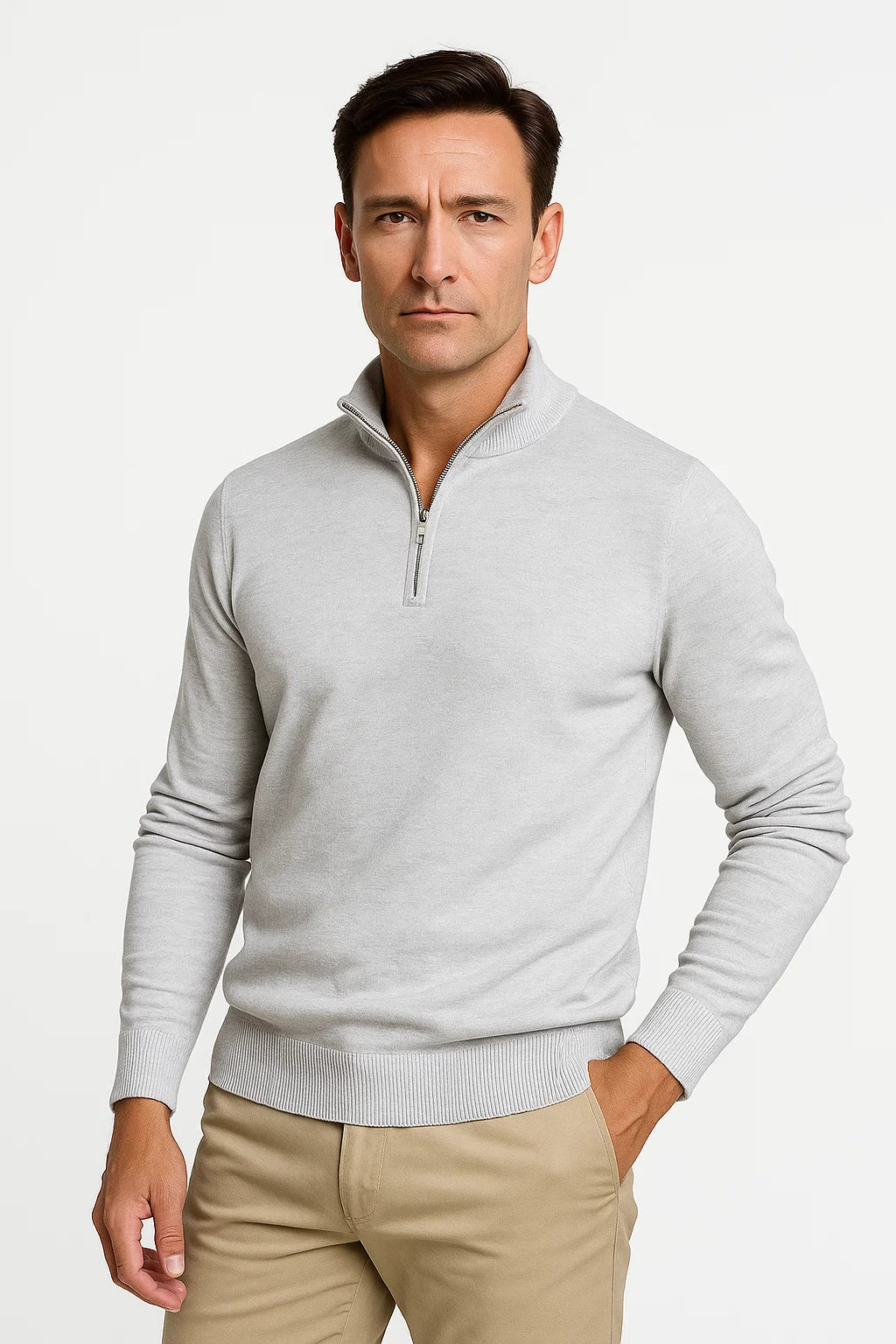 Men's Quarter Zip Jumper Cotton Blend Classic Fit Minimalist Design