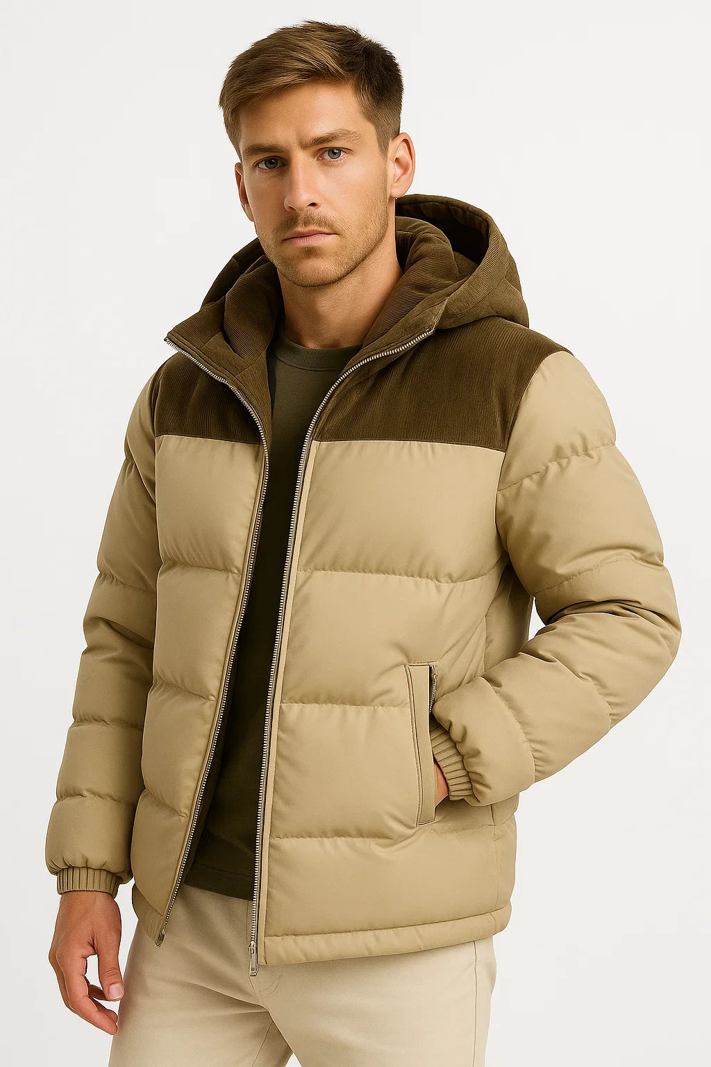 Lightweight Padded Jacket for Men with Hood and Pockets