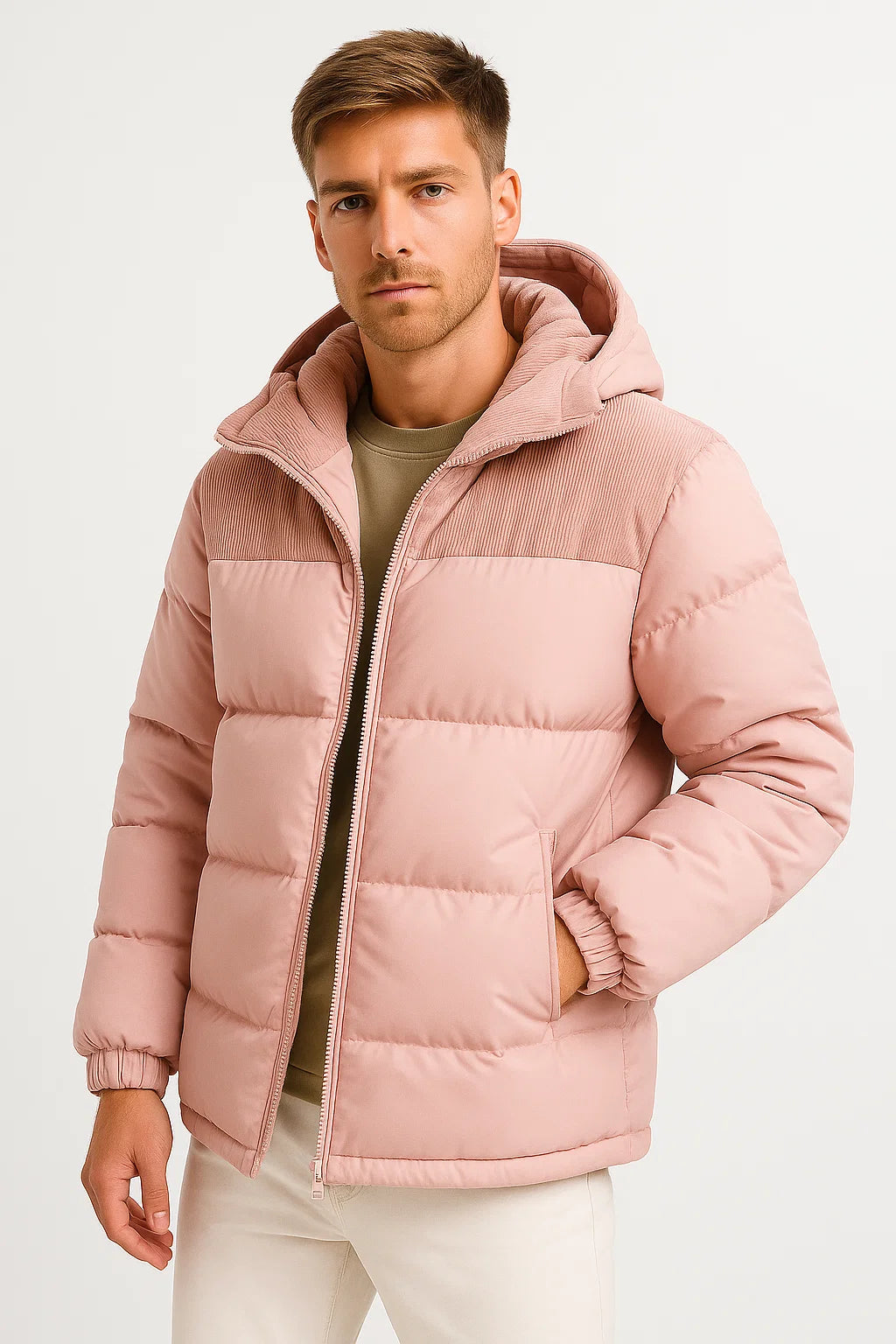 Lightweight Padded Jacket for Men with Hood and Pockets