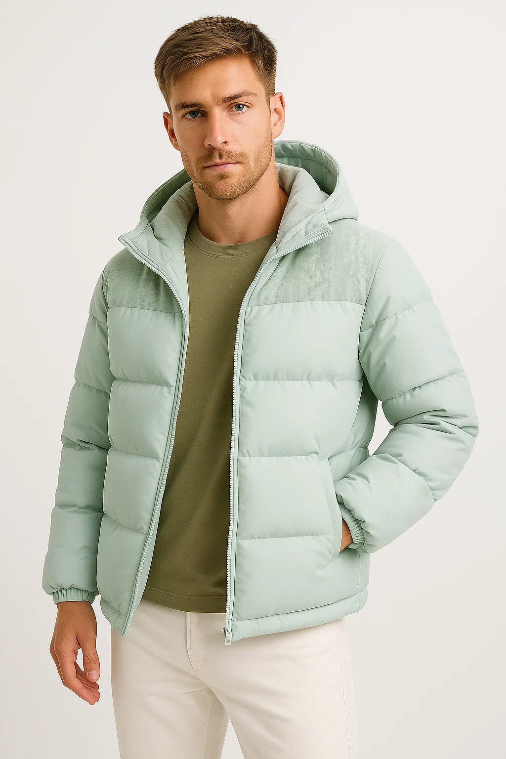 Lightweight Padded Jacket for Men with Hood and Pockets