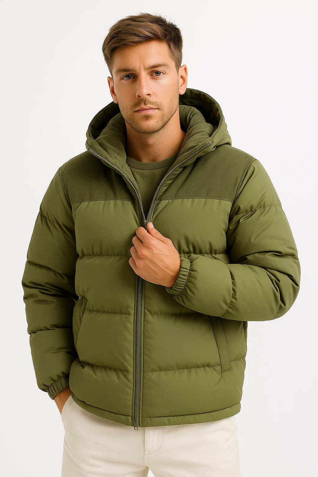 Lightweight Padded Jacket for Men with Hood and Pockets