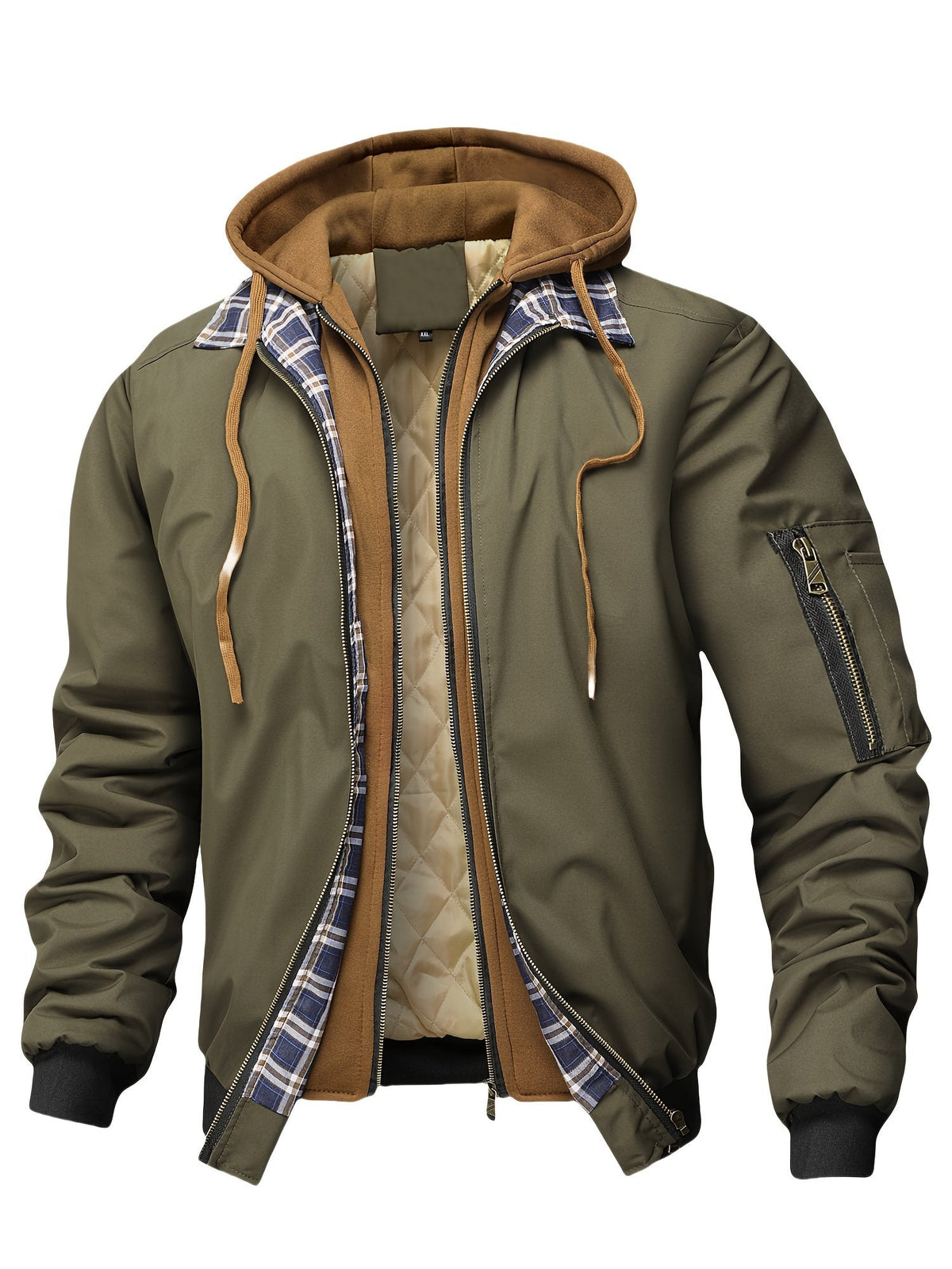 Men's Casual Checkered Hooded Jacket