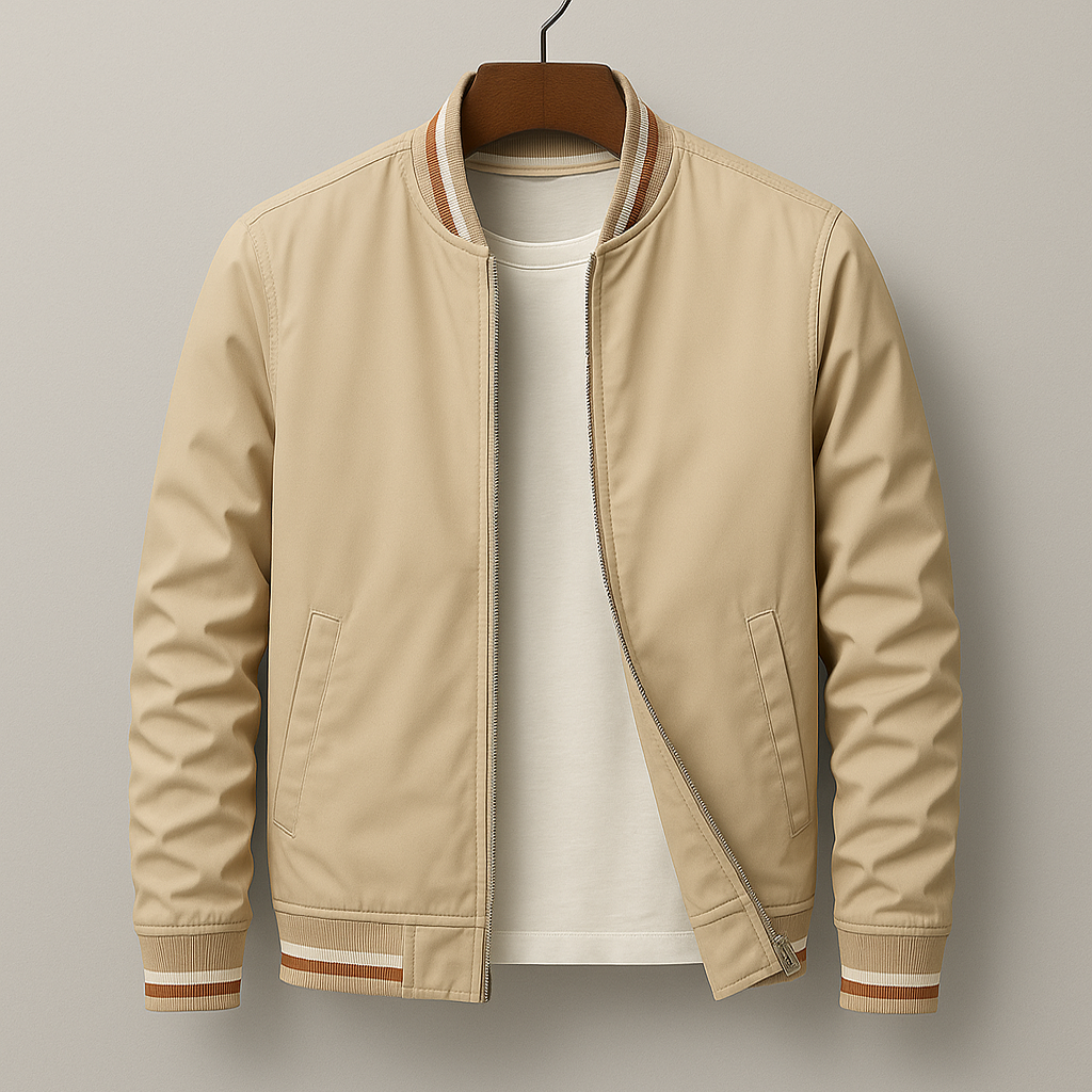 Men's Athletic-Elegant Zip-Up Jacket with Striped Accents - Cotton Blend