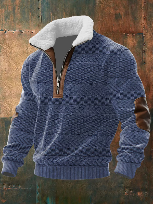 Cozy Men's Zip-Up Sweater Featuring a Fur Collar