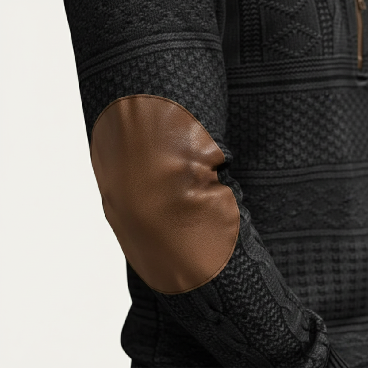 Trendy Men's Half Zip Sweater with Elbow Patches for Casual Wear