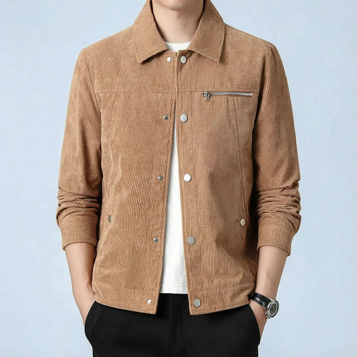 Men's Corduroy Jacket with Chest Pocket and Buttons