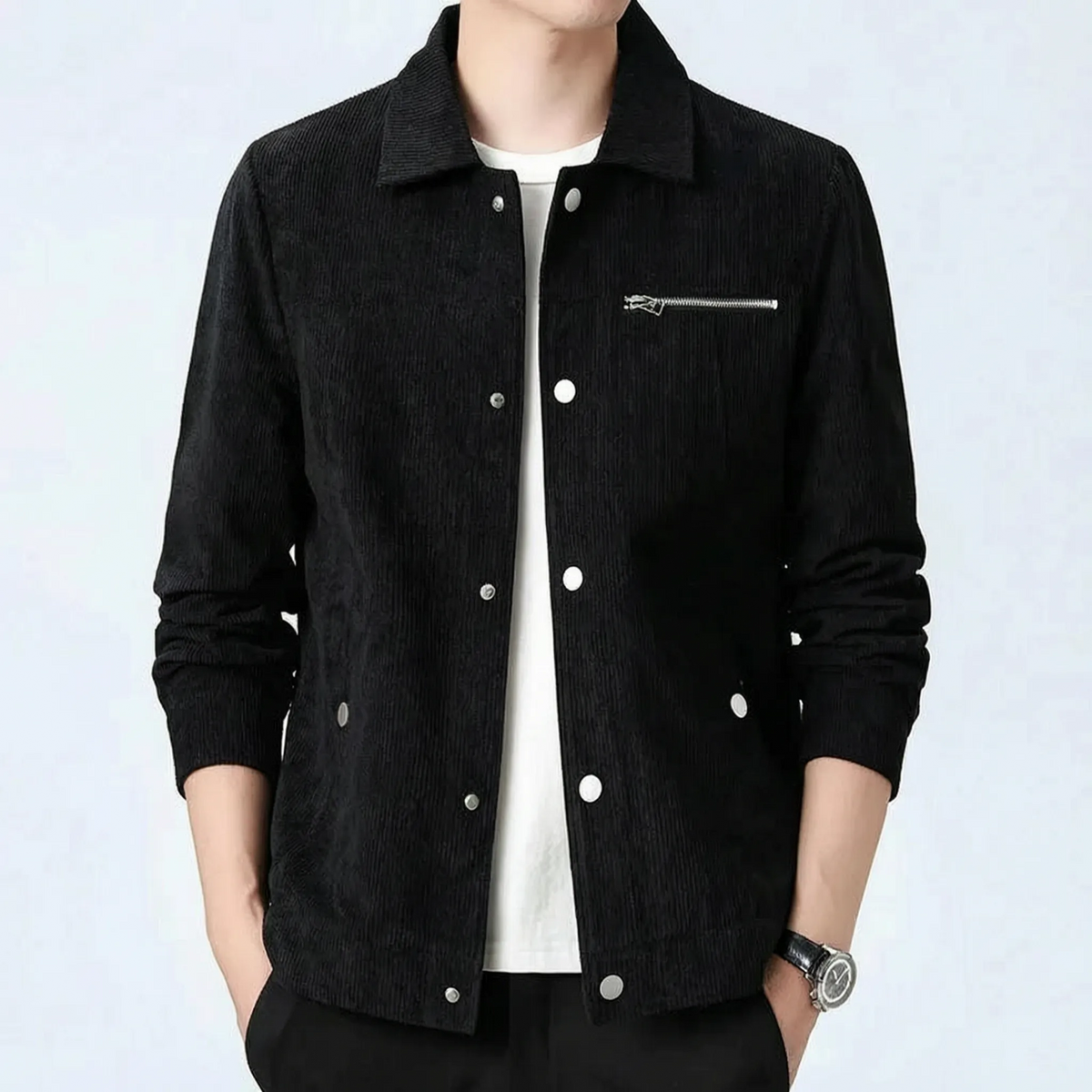 Men's Corduroy Jacket with Chest Pocket and Buttons