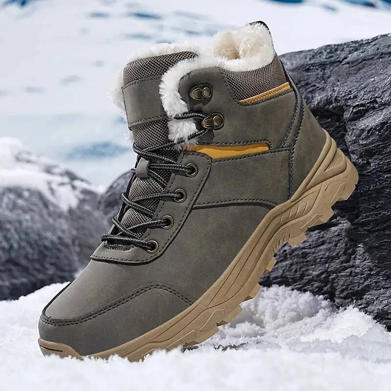 Men's Ankle-High Lace-Up Winter Boots with Faux Fur Upper for Warmth