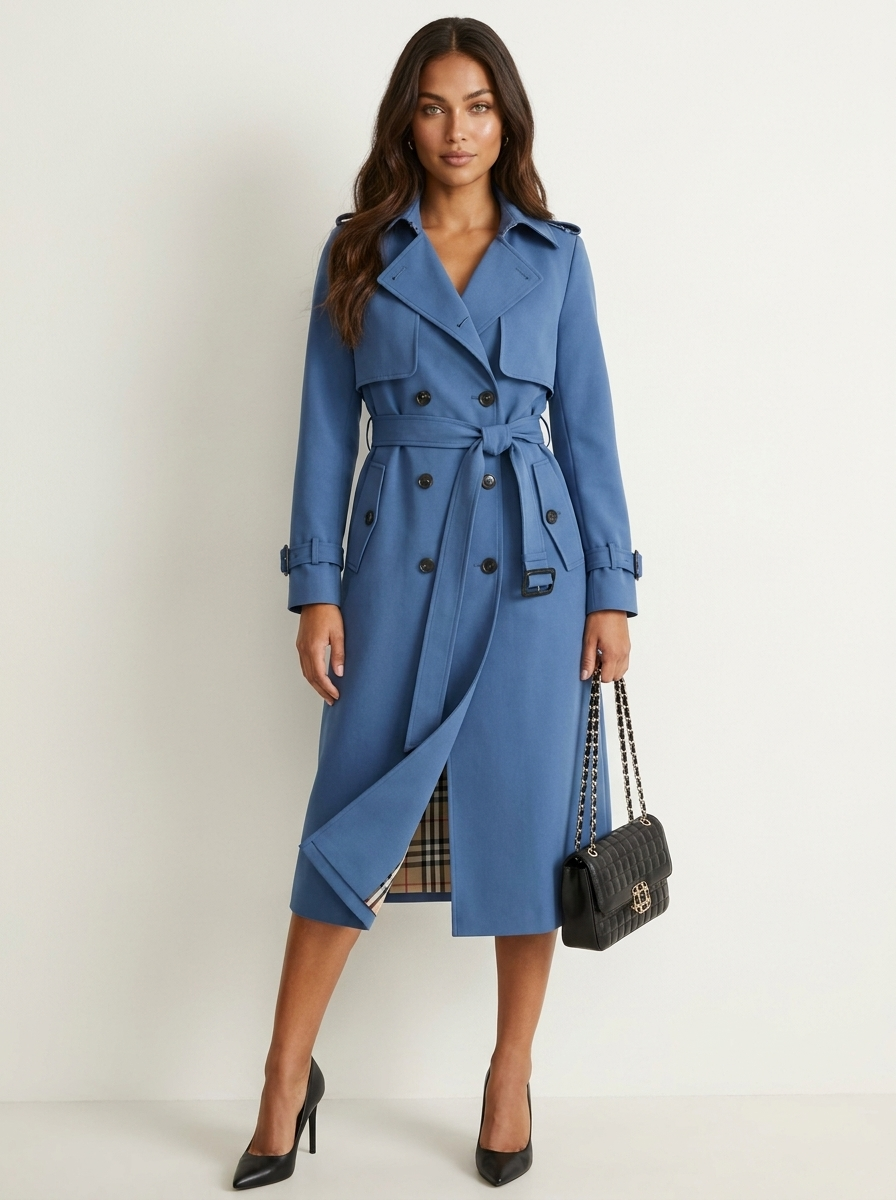 Ladies Double-Breasted Trench Coat with Belt