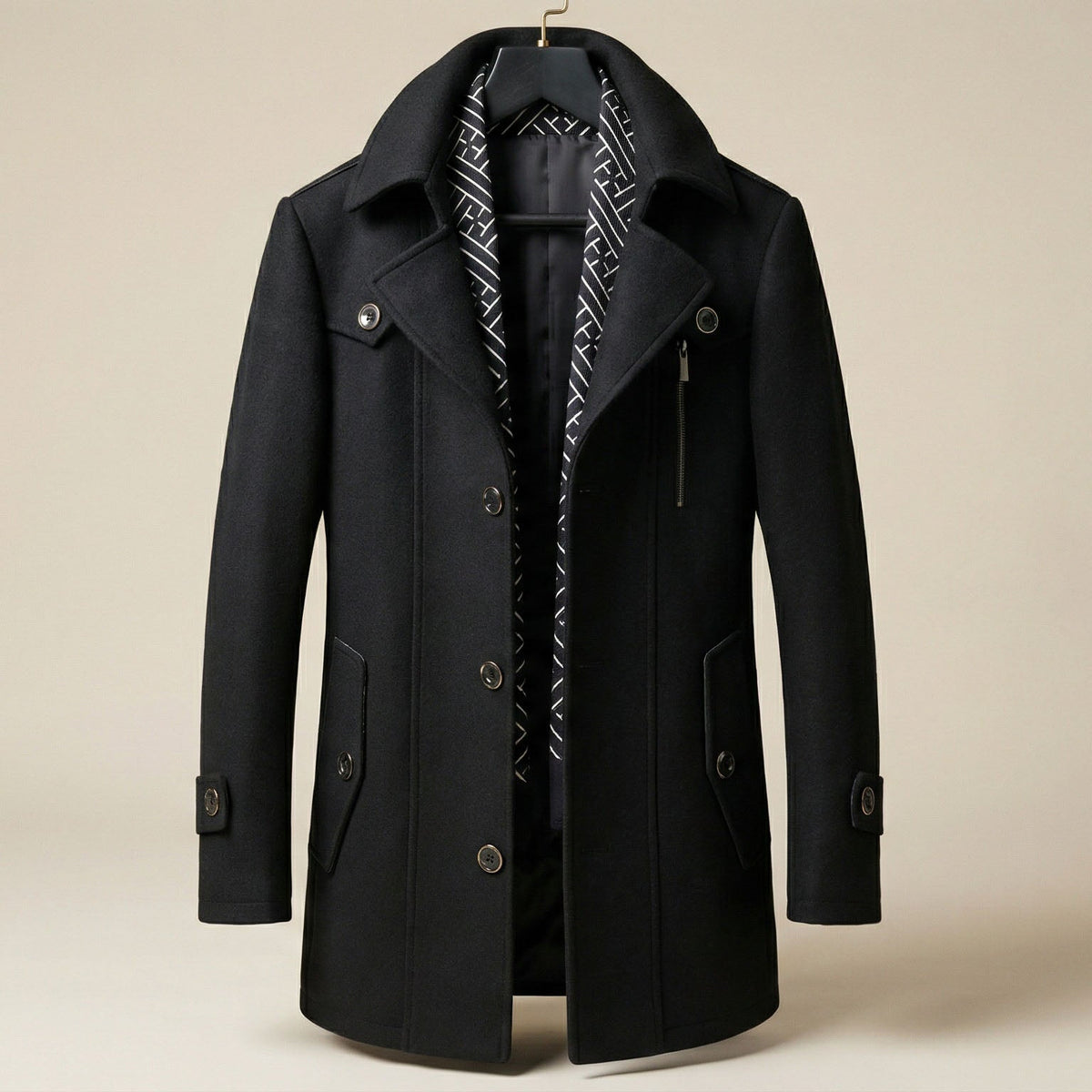 Stylish Men's Wool Coat with Scarf for Warmth