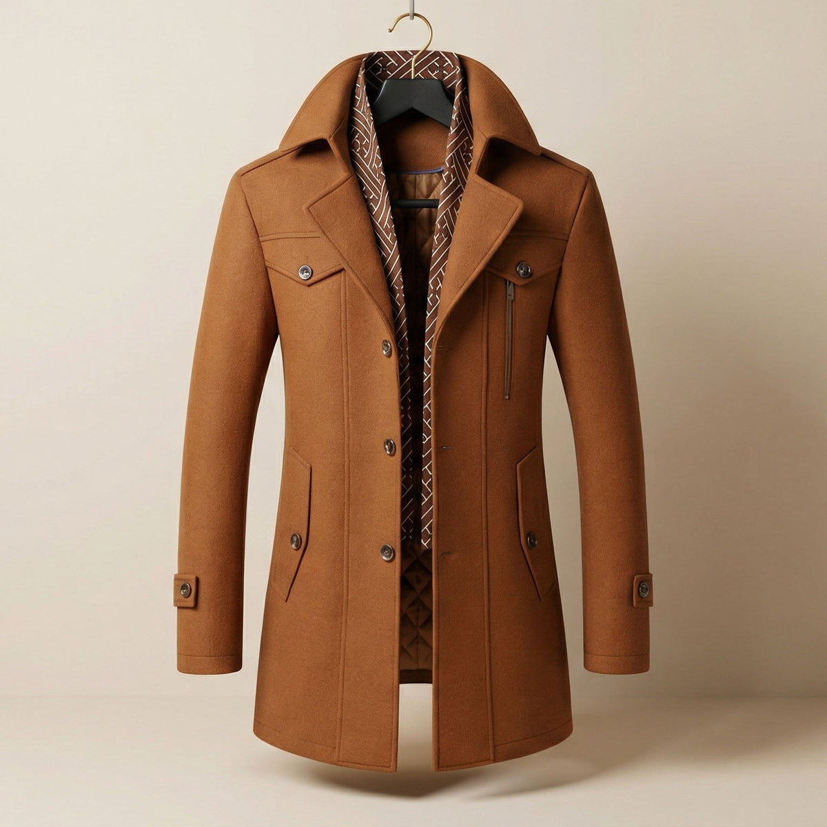 Stylish Men's Wool-Blend Scarf Coat for Warmth
