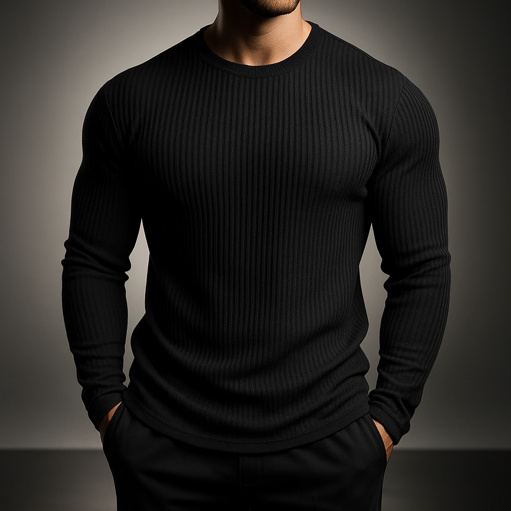 Men's Ribbed Knit Sweater - Contemporary Essential with Vertical Rib Design