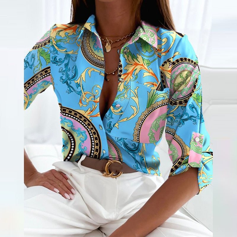 Elegant Printed Long Sleeve Women's Shirt | Flattering Slim Fit