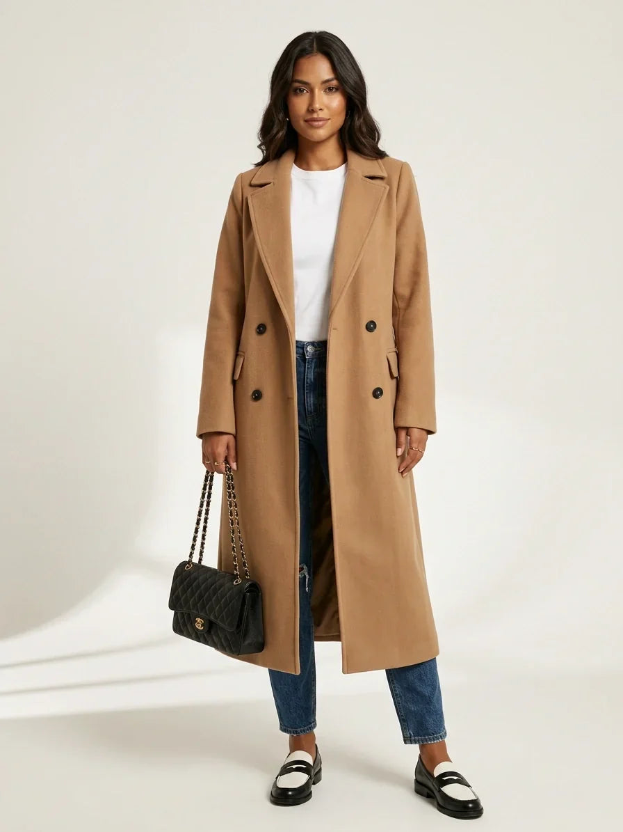 Long Winter Coat for Women with Belt