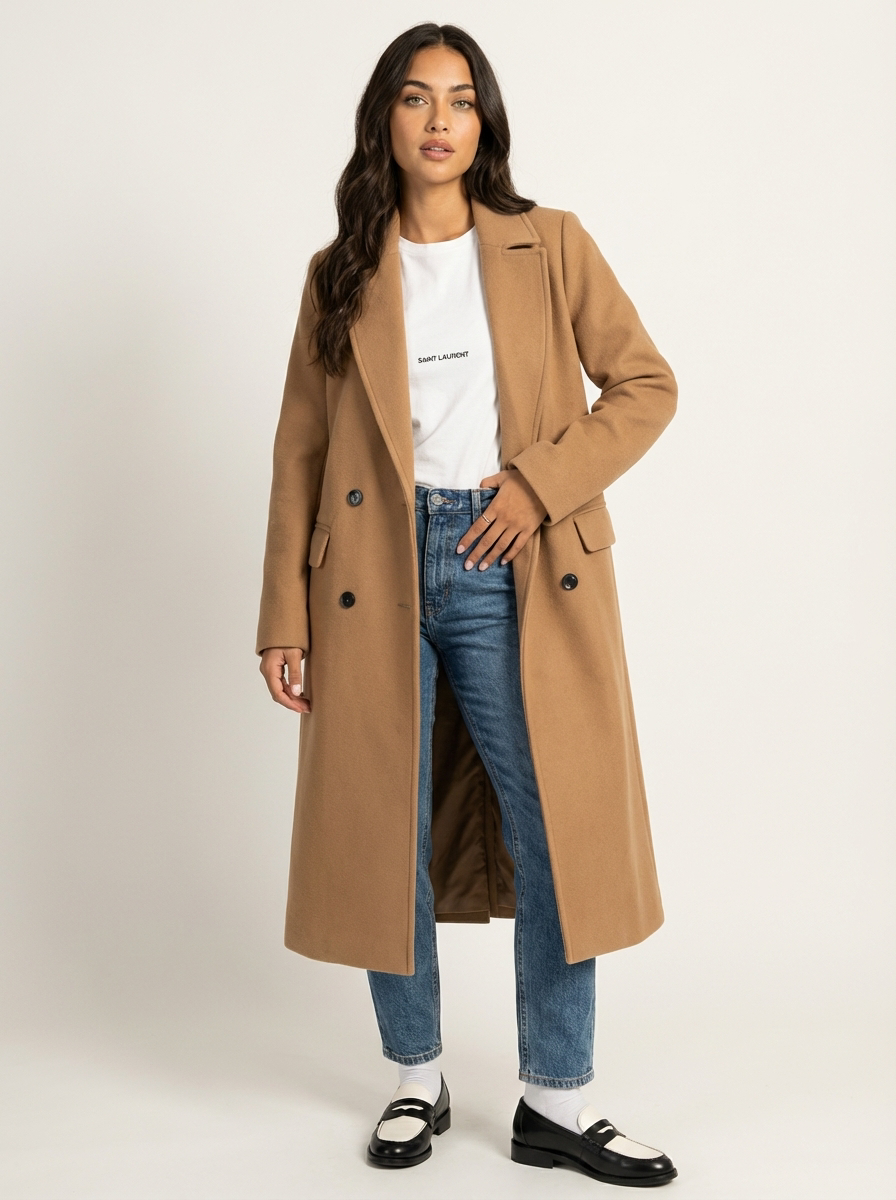 Long Winter Coat for Women with Belt