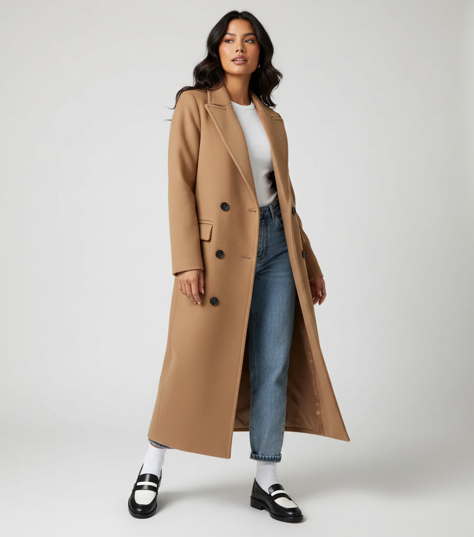 Long Winter Coat for Women with Belt