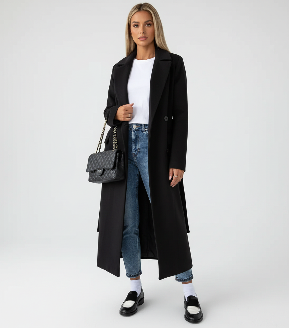 Long Winter Coat for Women with Belt